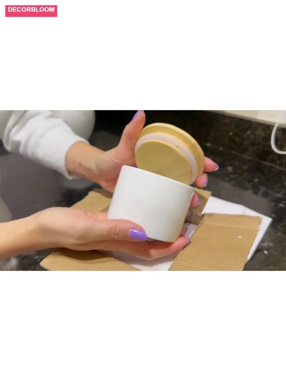 Ceramic Stackable Canister with Airtight Wooden Lid, 5 oz Food Storage